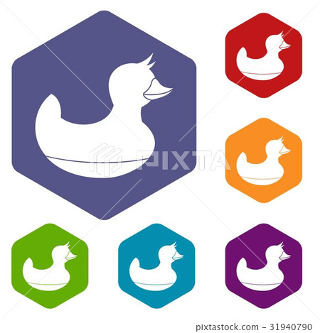 Black duck toy icons set hexagon Black duck toy icons set hexagon 31940790