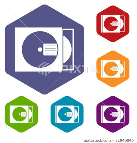 CD box with disc icons set hexagon CD box with disc icons set hexagon 31940840