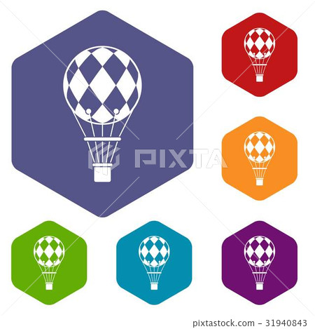 Checkered air balloon icons set hexagon Checkered air balloon icons set hexagon 31940843