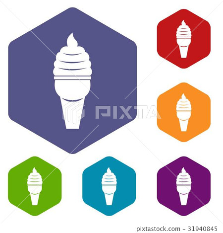 Ice cream in waffle cone icons set hexagon Ice cream in waffle cone icons set hexagon 31940845