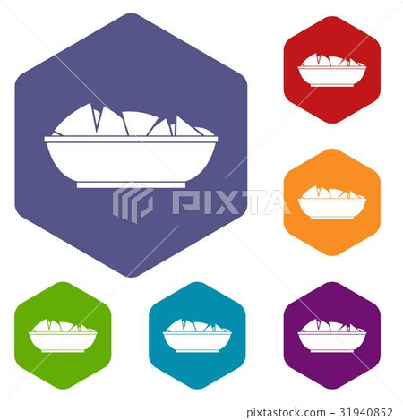 Nachos in bowl icons set hexagon Nachos in bowl icons set hexagon 31940852