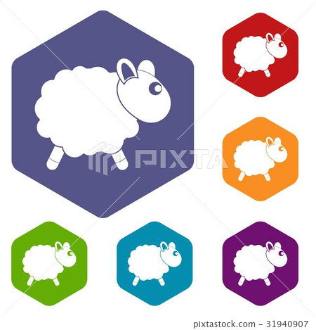 Sheep icons set hexagon 31940907