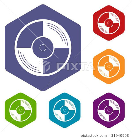 Vinyl record icons set hexagon Vinyl record icons set hexagon 31940908