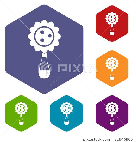 Rattle baby toy icons set hexagon 31940909