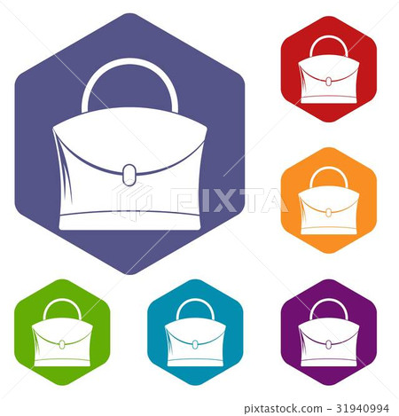 Little woman bag icons set hexagon 31940994