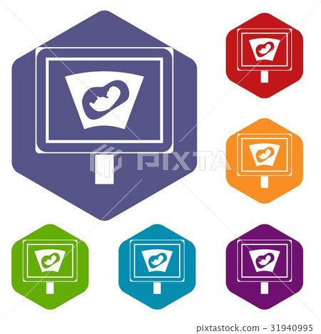 Ultrasound of baby in mother womb icons set 31940995