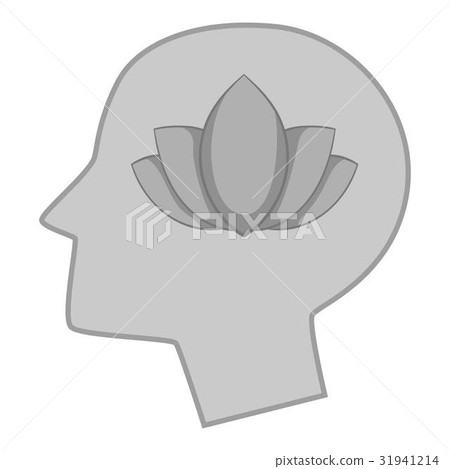 Head silhouette with lotus inside icon monochrome Head silhouette with lotus inside icon monochrome 31941214