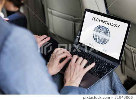 Graphic of global communication connection technology on laptop 31943006