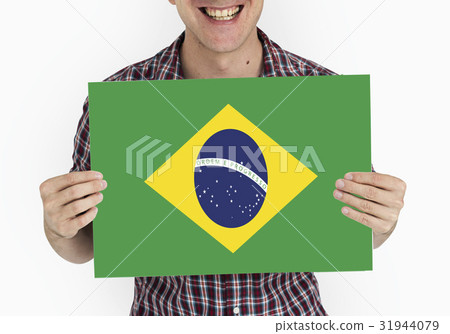 Man Hands Hold Brazil Flag Patriotism 31944079