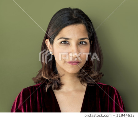 Adult Woman Serene Face Expression Studio Portrait 31944632