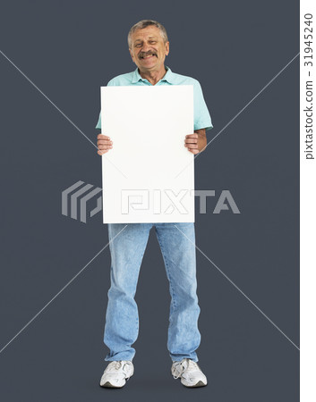 Senior Adult Man Holding Blank Paper Board Studio Portrait Senior Adult Man Holding Blank Paper Board Studio Portrait 31945240