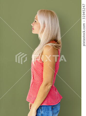 Adult Woman Serene Face Expression Side Gesture Studio Portrait Adult Woman Serene Face Expression Side Gesture Studio Portrait 31945247
