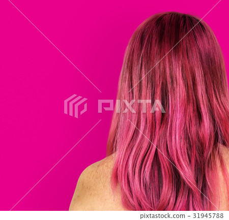 Pink Hair Woman Topless Studio Portrait 31945788