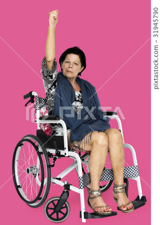 Disable Adult Woman Sitting on Wheelchair Studio Portrait 31945790