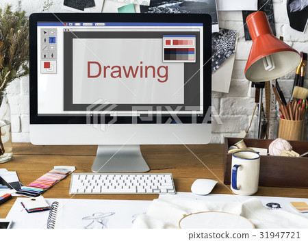 Network graphic overlay background on computer Network graphic overlay background on computer 31947721