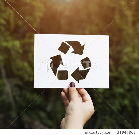 Hand Hold Recycle Sign Paper Carving Hand Hold Recycle Sign Paper Carving 31947865