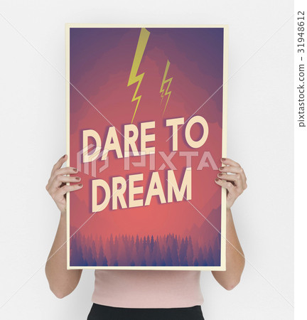 People holding aspiration word quote banner board 31948612