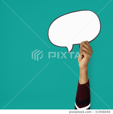Hand Up Holding Speech Bubble 31948840