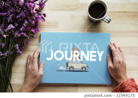 Hnads holding illustration of discovery journey road trip traveling banner 31949178