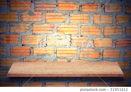Empty top of natural stone shelves and stone wall  31951812