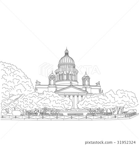 St. Isaac's Cathedral sketching on white 31952324