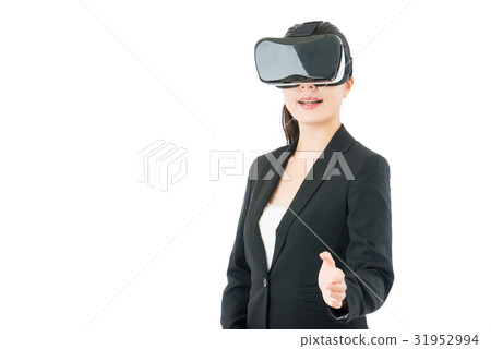 asian business woman handshake by VR headset asian business woman handshake by VR headset 31952994