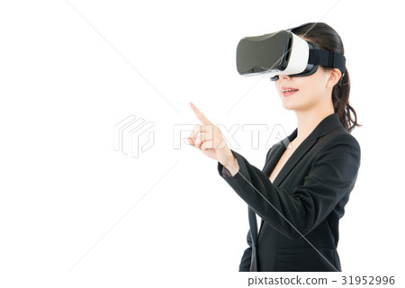 asian business woman point screen by VR headset asian business woman point screen by VR headset 31952996