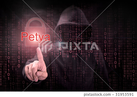 Hacker pointing Petya ransomware cyber attack 31953591