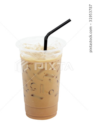 Iced coffee with straw in plastic cup isolated  31953787