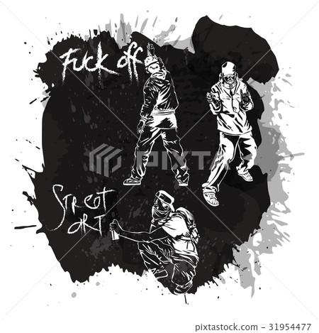 Graffiti guys makes street art on wall. Graffiti guys makes street art on wall. 31954477