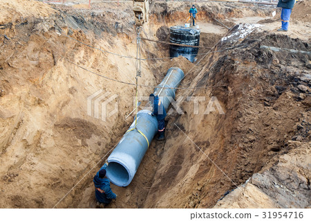 sewer pipe in the trench 31954716