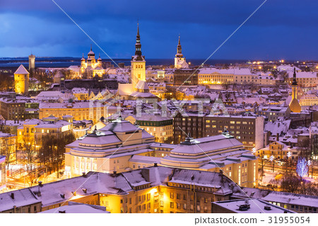 Winter night aerial scenery of Tallinn, Estonia 31955054