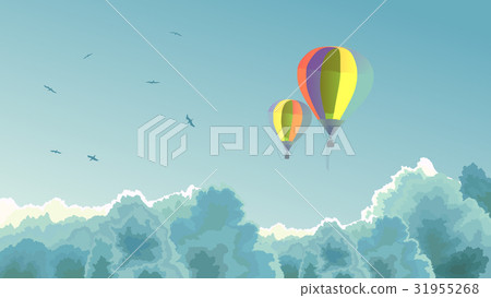 Two air balloons in the sky with clouds. 31955268