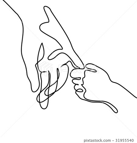 Baby holding little finger of adult hands together 31955540