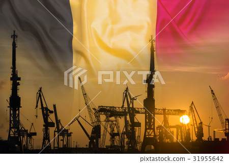 Industrial concept with Belgium flag at sunset Industrial concept with Belgium flag at sunset 31955642