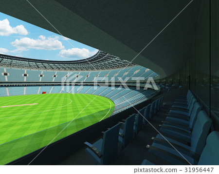 Beautiful new cricket stadium with sky blue seats Beautiful new cricket stadium with sky blue seats 31956447