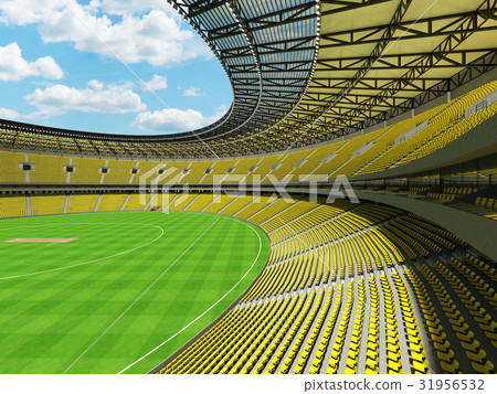 Beautiful modern cricket stadium with yellow seats 31956532