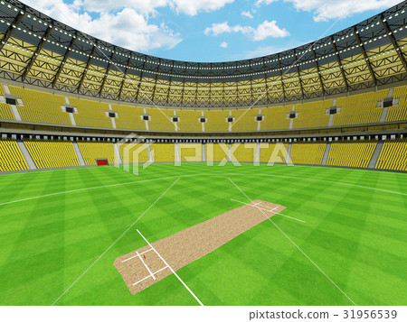 Beautiful modern cricket stadium with yellow seats Beautiful modern cricket stadium with yellow seats 31956539