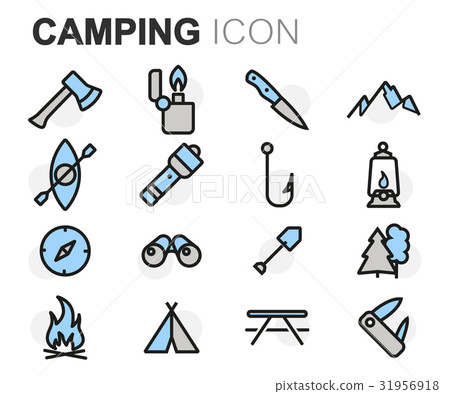 Vector flat line camping icons set - Stock Illustration [31956918] - PIXTA