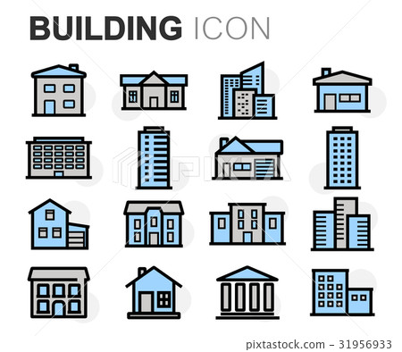 Vector flat line building icons set - Stock Illustration [31956933] - PIXTA