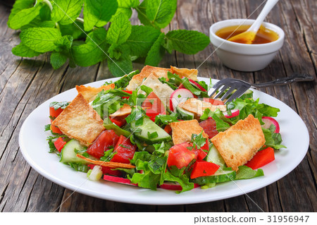 tasty bread salad with pita croutons tasty bread salad with pita croutons 31956947