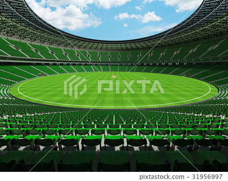 Beautiful modern cricket stadium with green seats 31956997