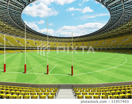 Australian football stadium with yellow seats 31957403