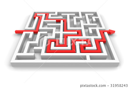 Red path across labyrinth 31958243