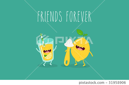Funny lemon with juicer and glass of lemonade Funny lemon with juicer and glass of lemonade 31958906