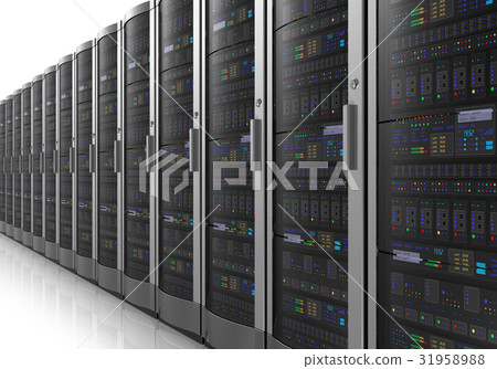 Row of network servers in datacenter 31958988