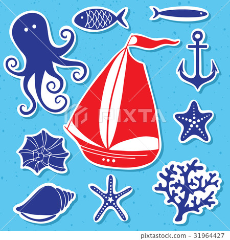 Silhouette Sea - Hand drawn set of sea symbols Silhouette Sea - Hand drawn set of sea symbols 31964427