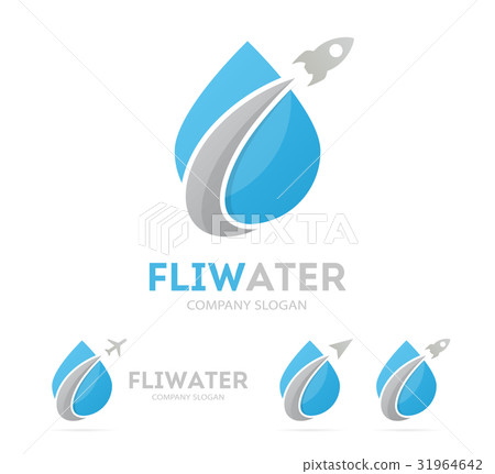 rocket and drop logo combination. Airplane and 31964642