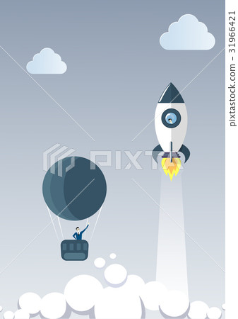 Business Man On Air Balloon Follow Flying Space 31966421