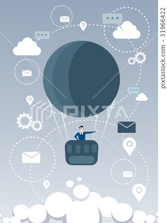 Business Man Fly Air Balloon Looking For 31966422